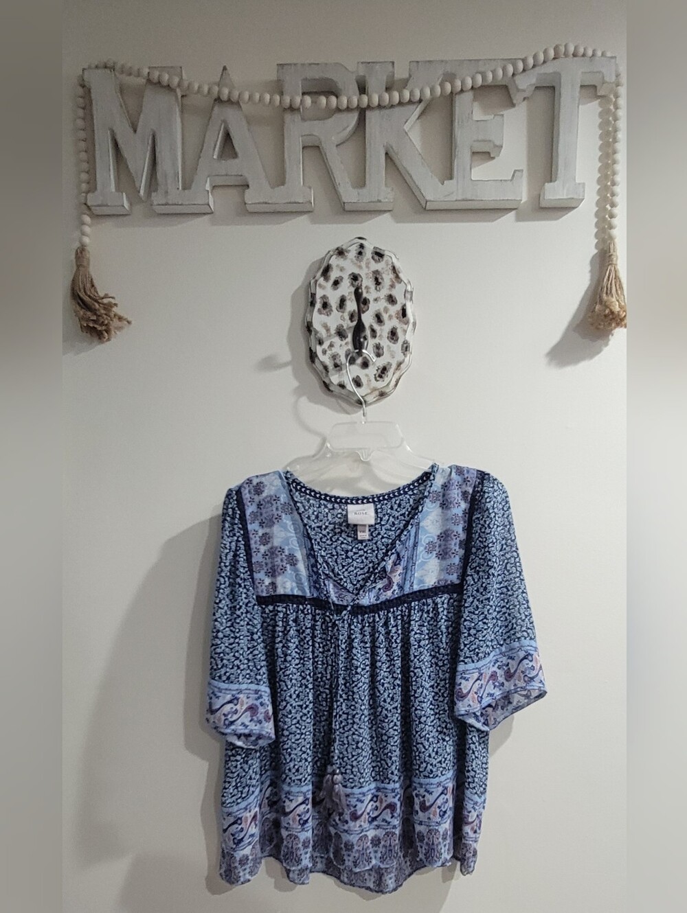 Knox Rose Blue Patterned Peasant Tunic